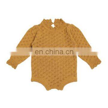 2020 Autumn and Winter the Same Baby Hollow Lace Cotton Knitted Jumpsuit Baby Bottoming Sweater Romper photo-2