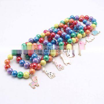 Girl Rainbow Bracelet Children Colorful Beads With Alloy Pendants Girl Gift 9Colors photo-2