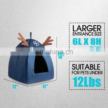 Self-Warming 2 in 1 Foldable Comfortable Triangle Cat Bed Tent House photo-2