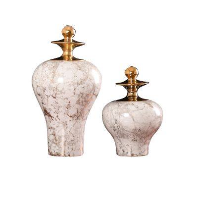 Gold Marbling White Luxury Chinese Jingdezhen Ceramic Vase With Gold Lid For Home Decor photo-5