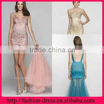 Fashional V-neckline and Sphaghate Straps Beaded Bodice Removable Skirt Hot Pink Plus Size Evening Dresses
