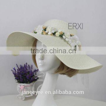Wholesale Laidies Design Summer Paper Straw Panama Hat With Flower Garland photo-2