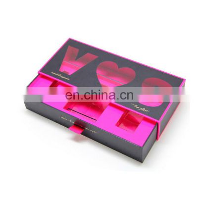 Pink fancy luxury gift box heart shape candy cardboard box with drawer and window