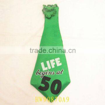 Green 50th Birthday Tie with Life Begins at 50 lettering