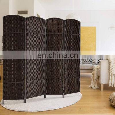 4 Panel Dark Coffee Tall Diamond Weave Fiber Room Divider