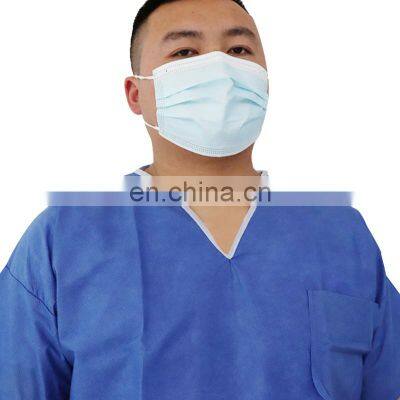 V-neck SMS Blue Patient Gown Short Sleeve Disposable Hospital Scrub Gown photo-3