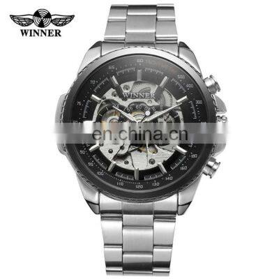 WINNER 428 Men Automatic Mechanical Hand Watch Popular Bling Stainless Steel Strap Mechanical Watch photo-2