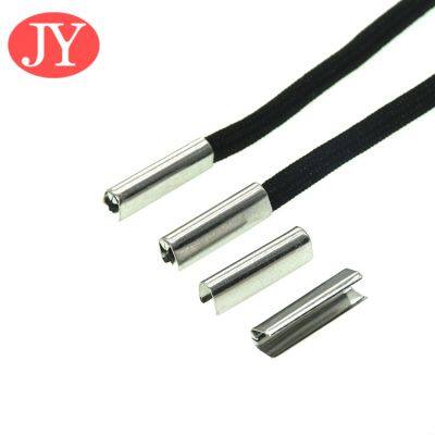 custom U style metal aglet drawstring rope metal tail clips polyester rope with metal wrapped head metal head