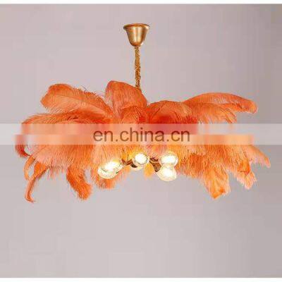 Home Decoration Modern Nordic Copper Chandelier Lighting Living Room Lamp Ostrich Feather Bedroom Pendant Lights photo-4