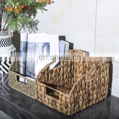 HBK Magazine Newspaper Organic Water Hyacinth Rattan Storage Basket for Schoolroom and Bedroom photo-3