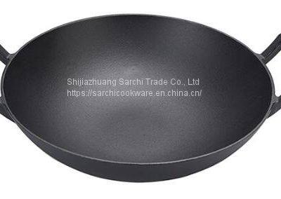 14 Inch Pre-Seasoned Big Chinese Cooking Cast Iron Wok Black photo-3