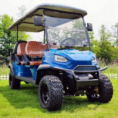 Electric golf cart with raised chassis, 6 seats