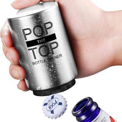 Beer Opener Automatic Beer Bottle Opener with Magnetic Cap Catcher, Stainless Steel One Handed Lid Opening Spring Loaded Push&Pop for Bar Kitchen Home Restaurant Household