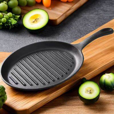 Korean Barbecue Sizzling Hot Plate Pre-seasoned Nonstick Cookware Cast Iron Fajita Steak Plate With Wooden Base Steak Plate photo-4