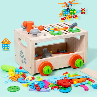 High Quality Children's Multi-Function Wood Car Electric Screwdriver Toy Disassembly Assembly Combination Tool Suit Tool Set