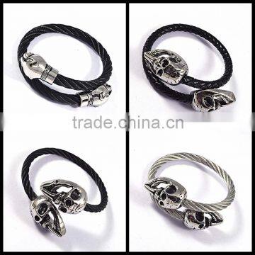 stainless steel twisted adjustable skull men jewelry bracelet