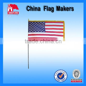 American Hand Waving Flags With Gold Fringe Around Side