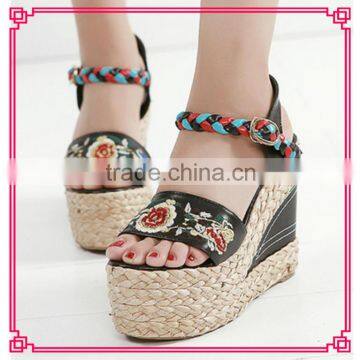 Hemp rope new style martin high heel Chinese national wind straw cheap women wedges shoes