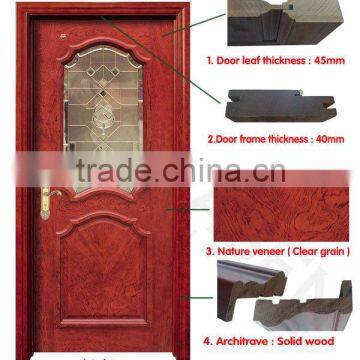 China High Quality Half View Art Glass Solid Wood Door for Bathroom photo-2
