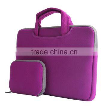 Purple neoprene Portable Soft Sleeve Ultrabook Notebook Laptop Bag Briefcase Handlebag Pouch for Mackbook