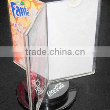 turned base acrylic table tent menu holder