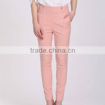 Women Lady Pink With Zip Casual Long Pants Trousers photo-2