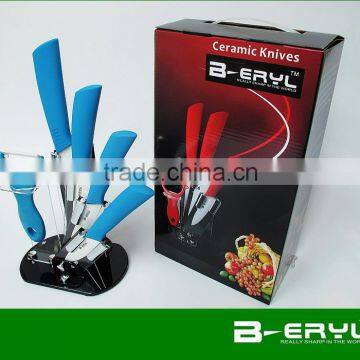 BERYL 6pcs Gift Set , 3"+4"+5"+6"+peeler+Knife Holder Ceramic Knife Sets 5 Colors Straight Handle,white Blade, CE FDA Certified photo-6