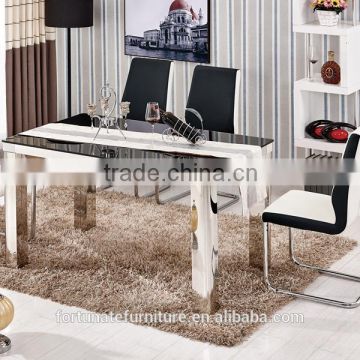 High-glass glass top stainless steel base 4 piece dinign set with chairs