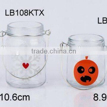 CCP747KTX glass lantern with printing with handle