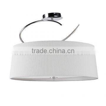 UL CUL Listed Hotel Chrome Ceiling Lamp For Room With Round Fabric Shade C80051