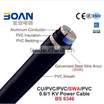 Al/PVC/Swa/PVC 0.6/1Kv Steel Wire Armored Power Cable BS 6346