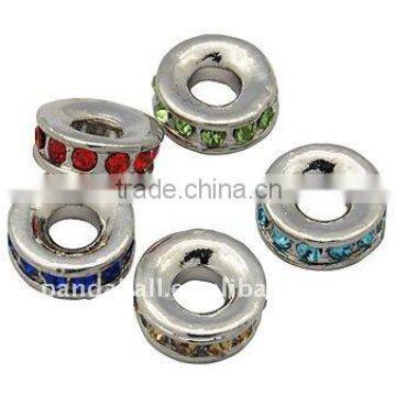 Alloy European Beads, with Rhinestones, Abacus, Nickel Color, about 11x4mm, hole: 4.3mm(MPDL-Q134-M)