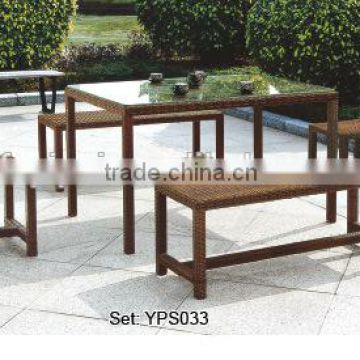 restaurant garden outdoor elegant rattan wicker glass rectory table chairs dining set YPS033