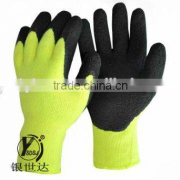 yellow latex crinkle foam coated winter work gloves