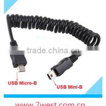 2014 Wholesale Alibaba Spring Coiled Micro USB B to Mini USB 5 Pin Male Adapter Spiral Cable