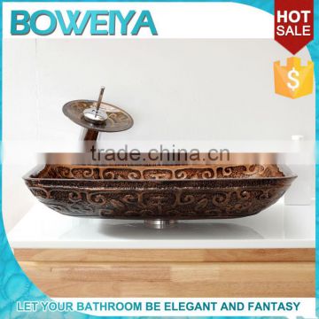 Foshan Furniture Rectangular Decorative Glass Vessel Sink Bathroom Sinks