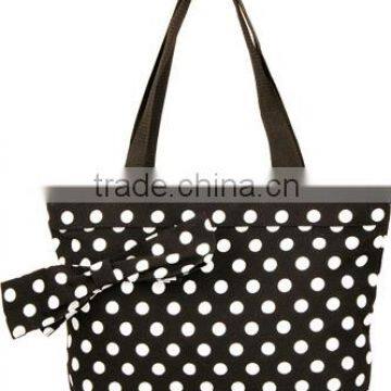 Hot selling best quality white point black PU fashion ladies shoulder bags