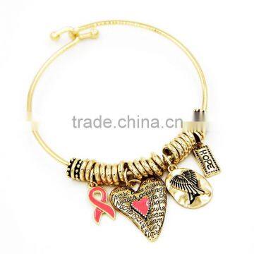 Latest design fashion inspiration vintage etched angel wing ribbon charm bangle