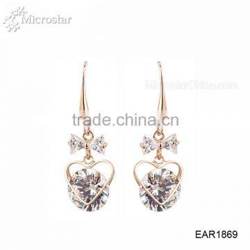 Fashion 18K Gold Heart Shape Crystal Earring
