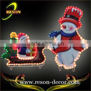 88*65cm hot sale christmas rope motif lighting sleigh snowman