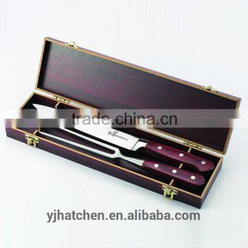 T3 knife wood case with 8'' slicer knife and 6'' meat fork cultury set