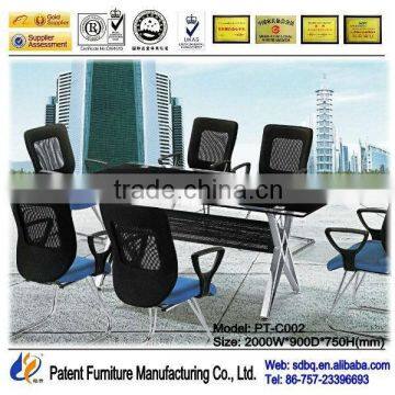 PT-C002 WorkWell office furniture high gloss office glass conference desk with metal legs