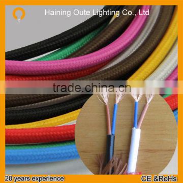 2 core Colorful braided /electrical wire textile cable fabric cable cotton cable wire