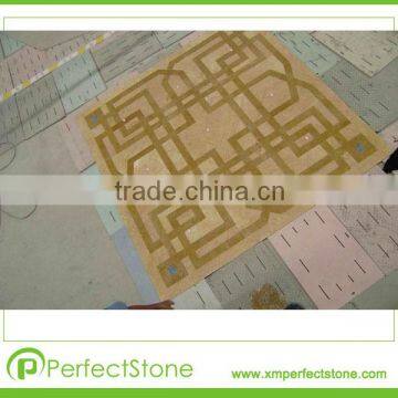 Yellow waterjet marble tiles design floor pattern