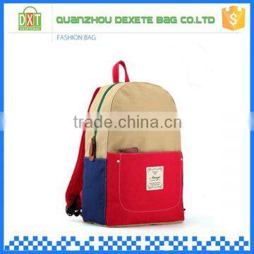 Canvas material color block patchwork school bag on sale