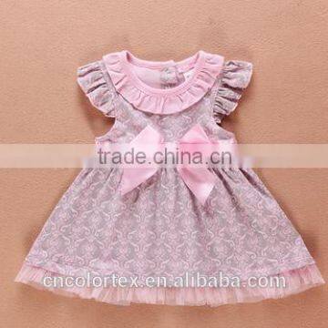 Baby Girls Classical Skirt Lotus Leaf Sleeve And Bowknot Dress