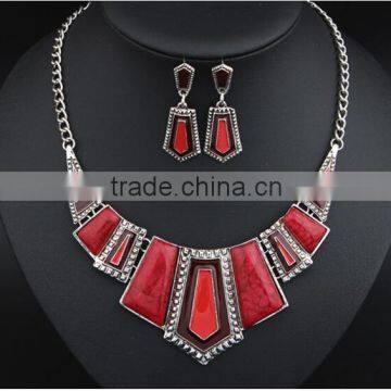 Hot Sale India Wedding Accessory Sets Imitation Stone Anime Geometry Pendant Necklaces And Earrings For Lady