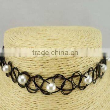 Black elastic nylon rope with white pearl choker necklace