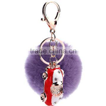 8 Colors 8cm Rabbit Fur Ball Keyrings Key Chain Rhinestone Crystal Keychain Women Fur Car Pom Pom Keychain