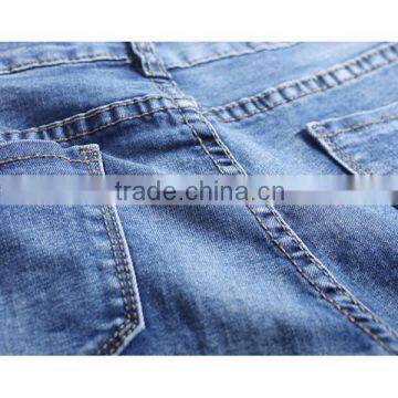 2016 Summer Fashion Women Ankle Length Pencil Pants High Waist Patch Destroyed Skinny Light Blue Jeans Woman